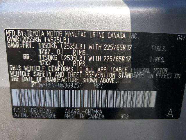 VIN 2T3WFREV4HW369257 2017 Toyota RAV4, Xle no.14