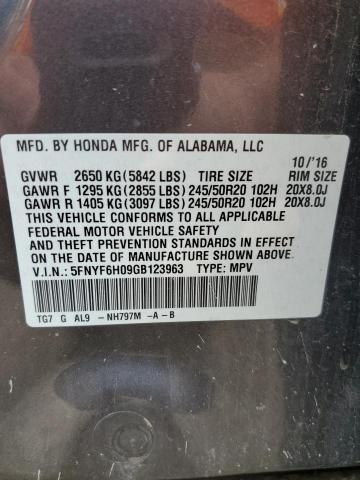 2016 HONDA PILOT ELIT - 5FNYF6H09GB123963