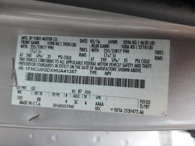 VIN 1FMCU0GDXHUA41357 2017 Ford Escape, SE no.13