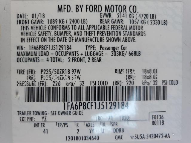2018 FORD UK 1FA6P8CF1J5129184