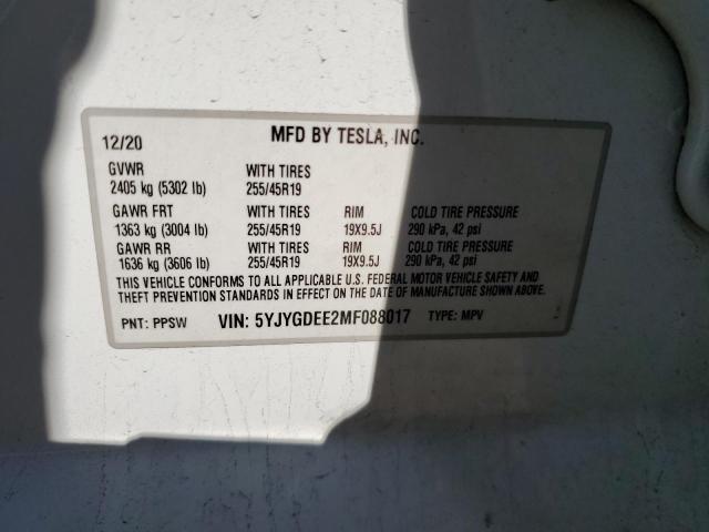 2021 TESLA MODEL Y - 5YJYGDEE2MF088017
