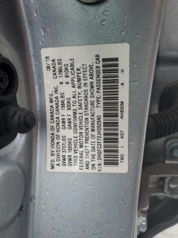 2018 HONDA CIVIC EX - 2HGFC2F72JH592940