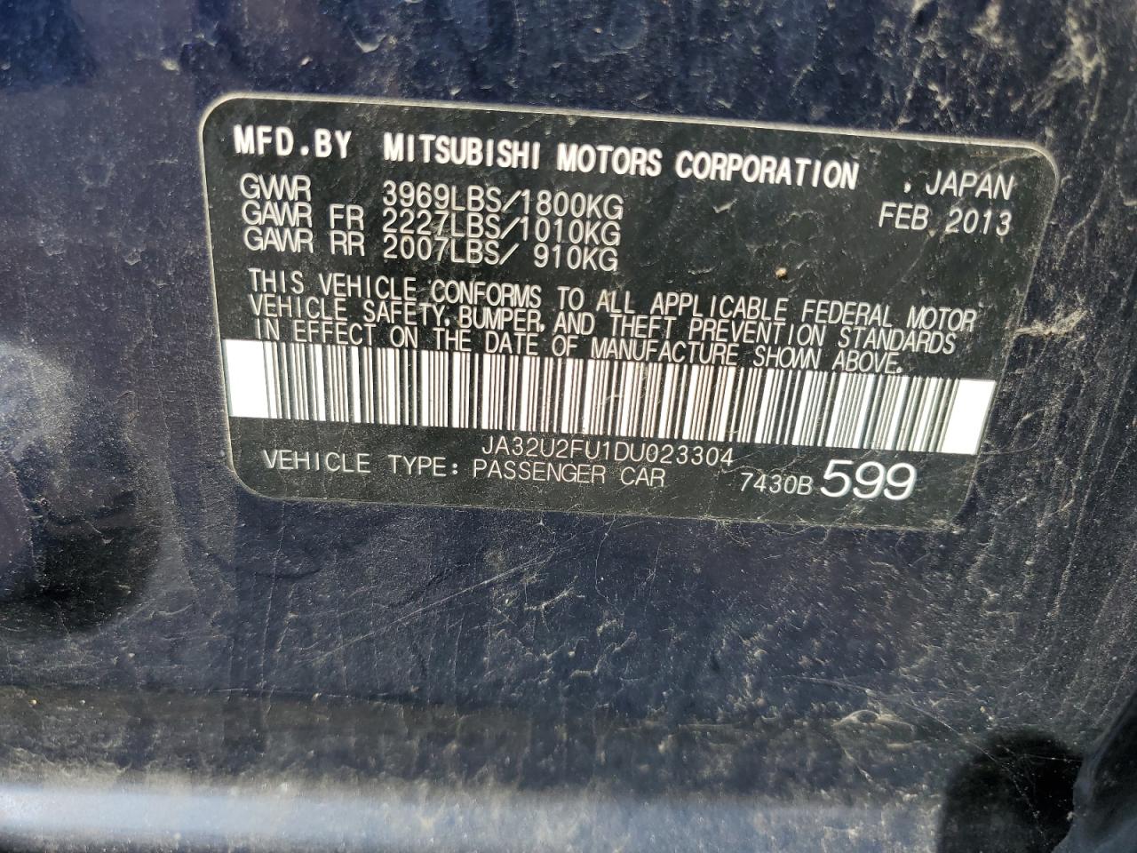 Lot #2974826323 2013 MITSUBISHI LANCER