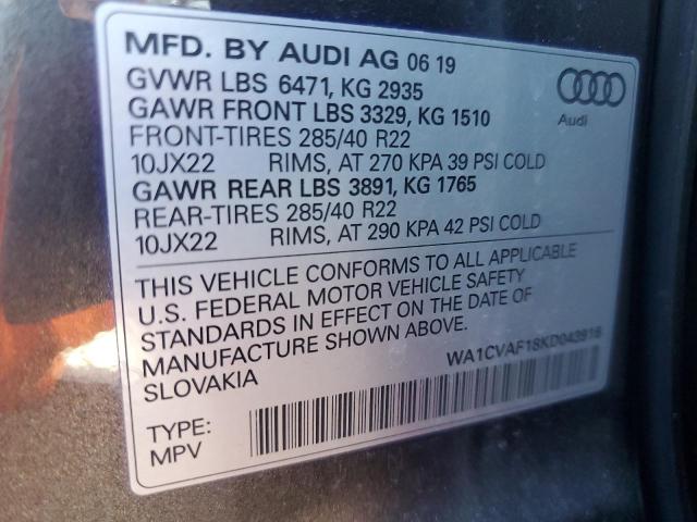 2019 AUDI Q8 PRESTIG WA1CVAF18KD043916
