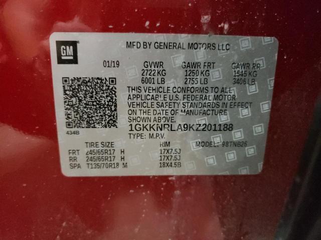 VIN 1GKKNRLA9KZ201188 2019 GMC Acadia, Sle no.13