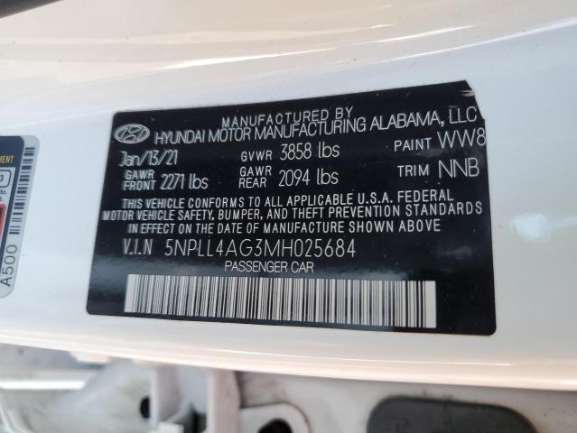 VIN 5NPLL4AG3MH025684 2021 Hyundai Elantra, SE no.12