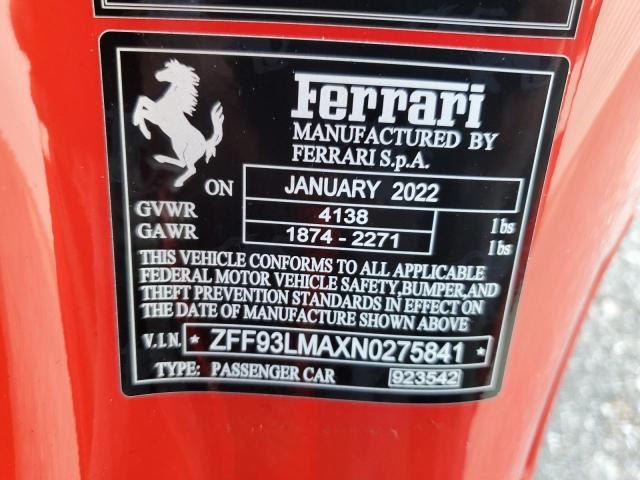 2022 FERRARI F8 SPIDER ZFF93LMAXN0275841