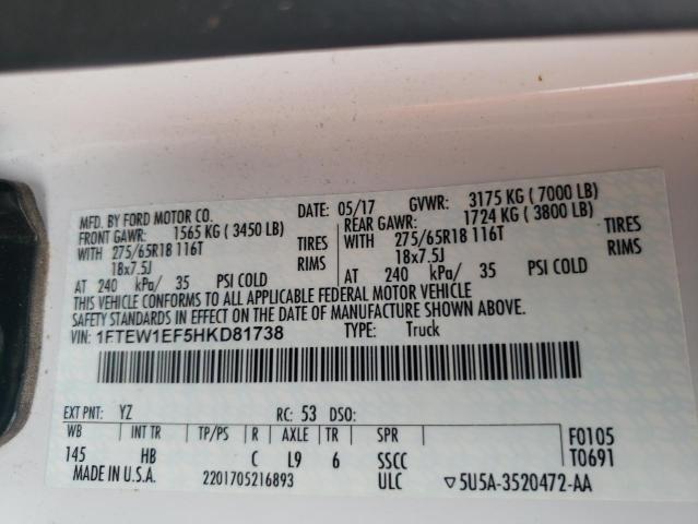 2017 FORD F150 SUPER - 1FTEW1EF5HKD81738