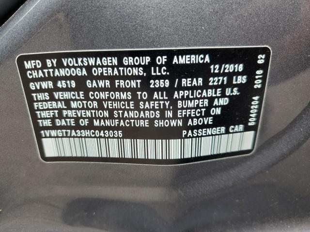 2017 VOLKSWAGEN PASSAT SE - 1VWGT7A33HC043035
