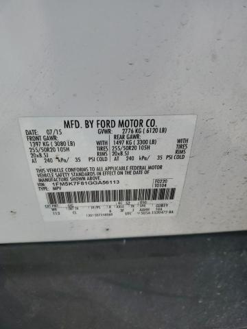 2016 FORD EXPLORER L - 1FM5K7F81GGA56113
