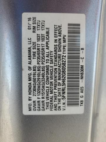 VIN 5FNRL5H62GB058272 2016 Honda Odyssey, Exl no.13