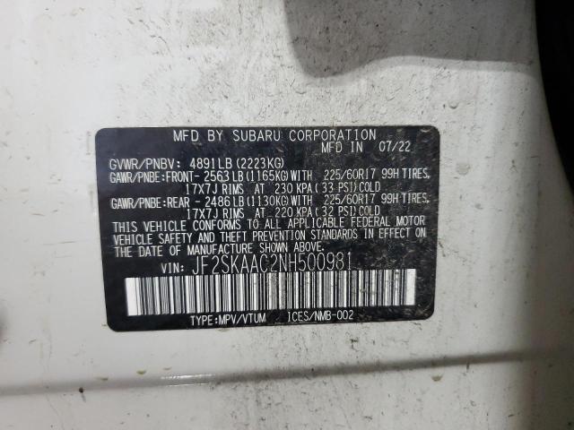 2022 SUBARU FORESTER JF2SKAAC2NH500981
