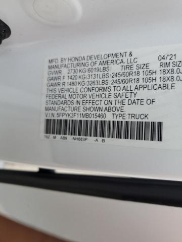 2021 HONDA RIDGELINE - 5FPYK3F11MB015460