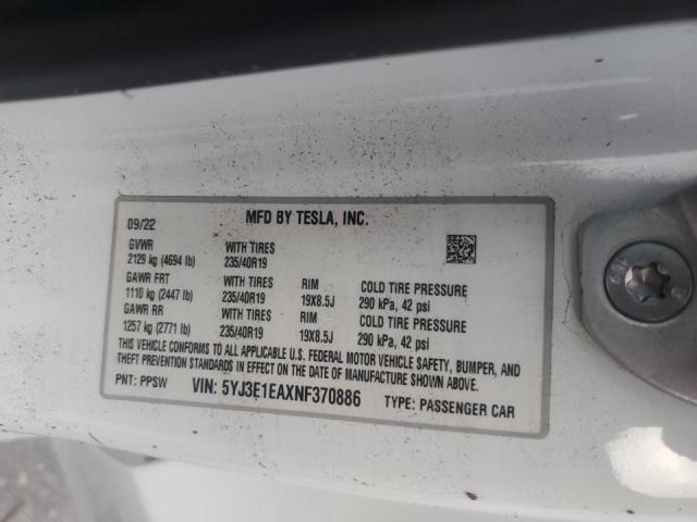 2022 TESLA MODEL 3 - 5YJ3E1EAXNF370886