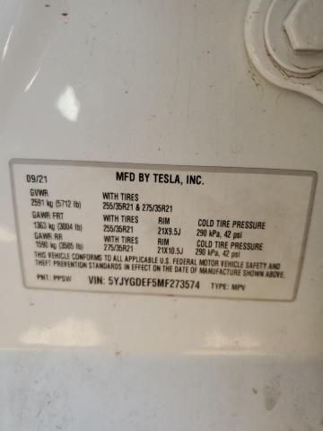 VIN 5YJYGDEF5MF273574 2021 Tesla MODEL Y no.13