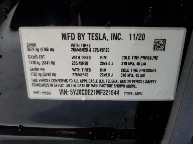 2021 TESLA MODEL X - 5YJXCDE21MF321544