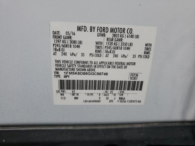 2016 FORD EXPLORER X - 1FM5K8D88GGC88748