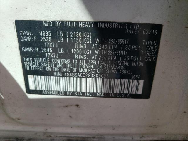 2016 SUBARU OUTBACK 2. - 4S4BSACC2G3303025