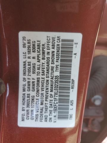 VIN 19XFC1F7XLE023535 2020 Honda Civic, Exl no.12