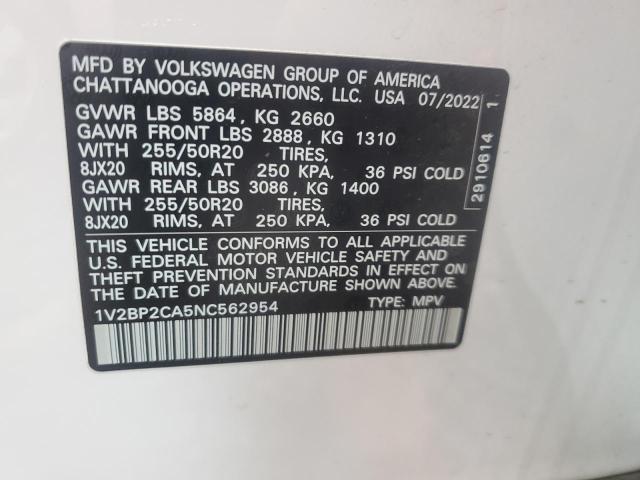 2022 VOLKSWAGEN ATLAS SEL - 1V2BP2CA5NC562954