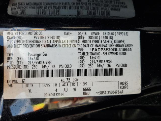 VIN 1FADP3F20GL315645 2016 Ford Focus, SE no.12