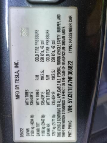 2022 TESLA MODEL 3 - 5YJ3E1EA7NF368822