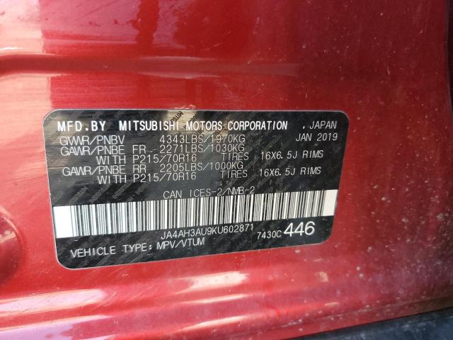 2019 MITSUBISHI RVR SE JA4AH3AU9KU602871