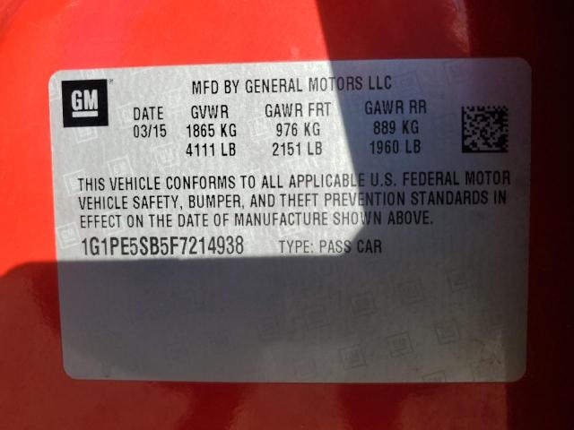 2015 CHEVROLET CRUZE LT - 1G1PE5SB5F7214938