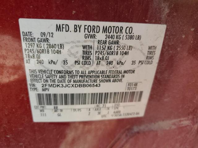 VIN 2FMDK3JCXDBB06543 2013 Ford Edge, Sel no.12