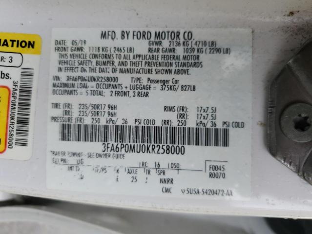 VIN 3FA6P0MU0KR258000 2019 Ford Fusion, Sel no.13