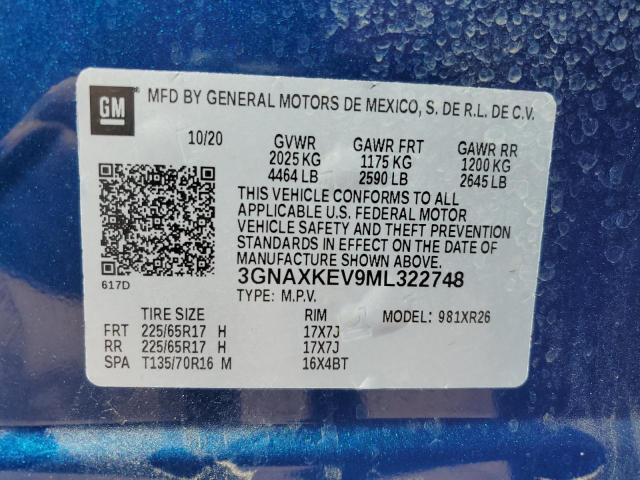 2021 CHEVROLET EQUINOX LT - 3GNAXKEV9ML322748