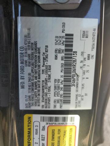 VIN 3FA6P0LU6HR287138 2017 Ford Fusion, Se Hybrid no.12