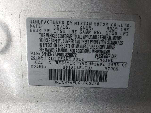 VIN 3N1CN7AP6GL828072 2016 Nissan Versa, S no.13