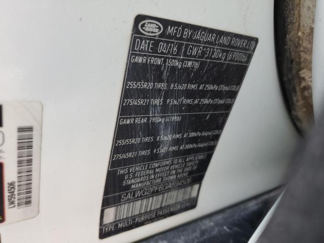 2016 LAND ROVER RANGE ROVE - SALWG2PF6GA594506