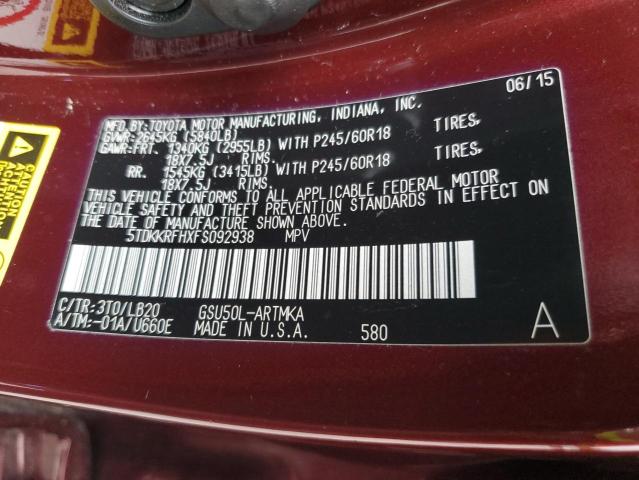 VIN 5TDKKRFHXFS092938 2015 Toyota Highlander, Xle no.13