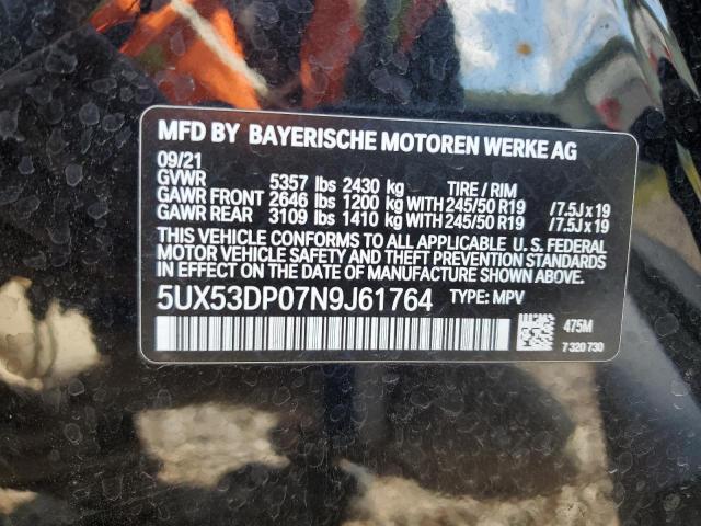 VIN 5UX53DP07N9J61764 2022 BMW X3, Xdrive30I no.14