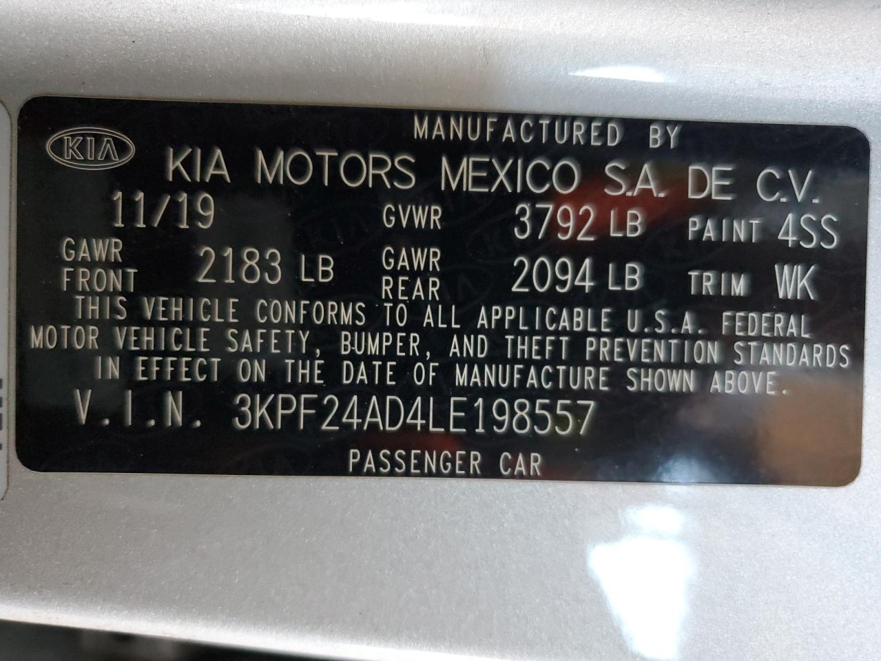 Lot #3028294791 2020 KIA FORTE FE