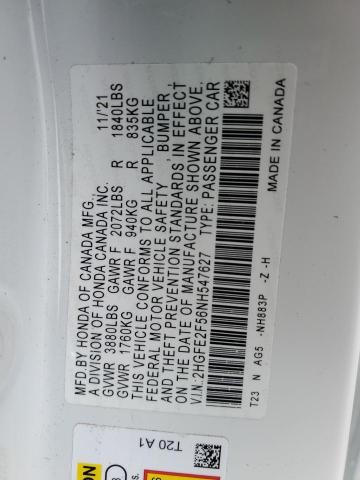 2022 HONDA CIVIC SPOR - 2HGFE2F56NH547627