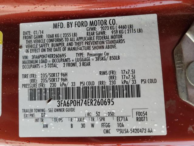 VIN 3FA6P0H74ER260695 2014 Ford Fusion, SE no.12