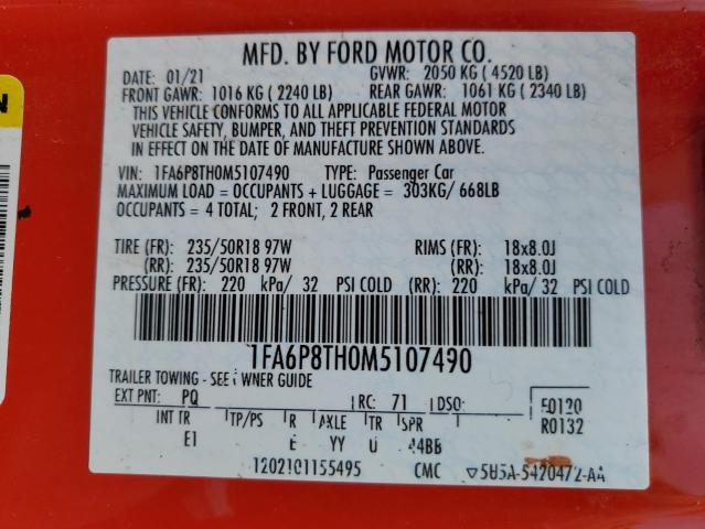 VIN 1FA6P8TH0M5107490 2021 Ford Mustang no.12