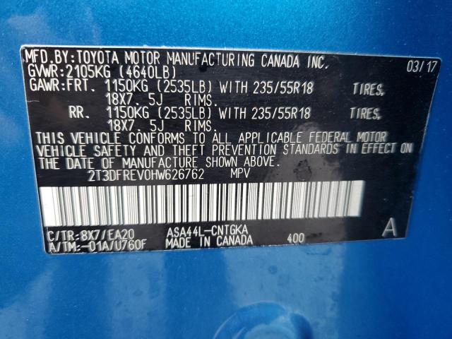 VIN 2T3DFREV0HW626762 2017 Toyota RAV4, Limited no.12