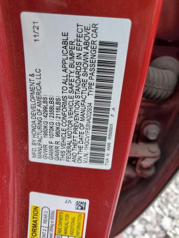 VIN 1HGCV1F53NA002934 2022 Honda Accord, Exl no.12