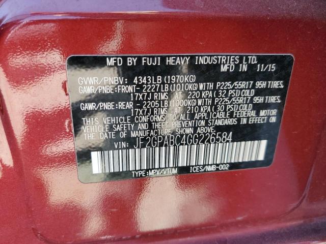 2016 SUBARU CROSSTREK - JF2GPABC4GG226584