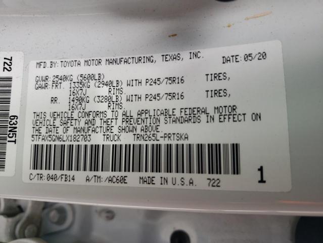 VIN 5TFAX5GN6LX182703 2020 Toyota Tacoma, Double Cab no.12