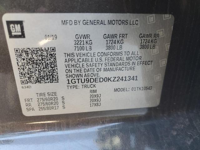 2019 GMC SIERRA K15 - 1GTU9DED0KZ241341
