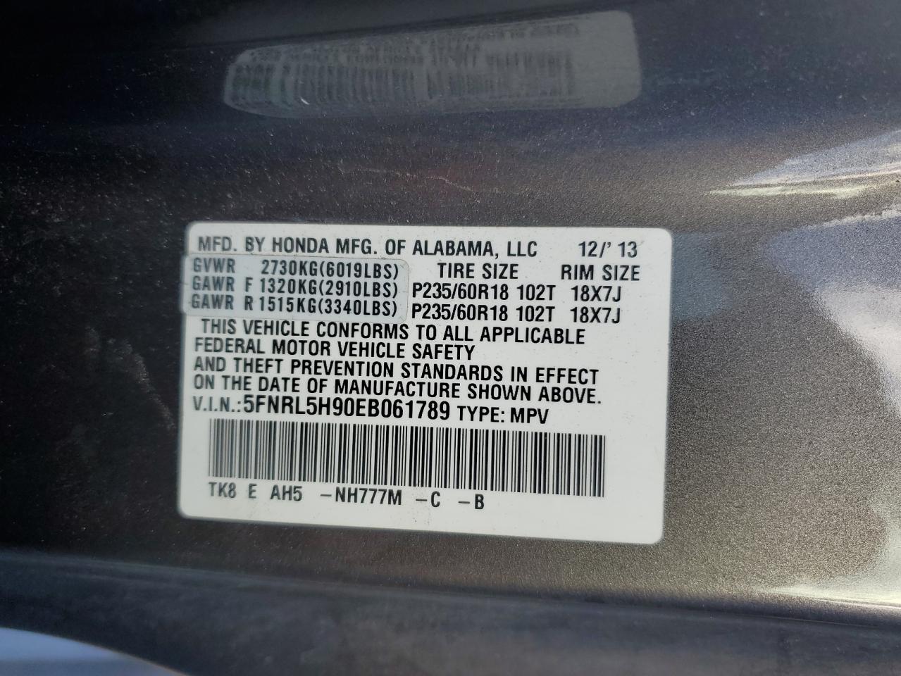 Lot #2957889837 2014 HONDA ODYSSEY TO