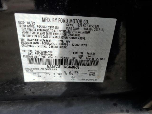 VIN MAJ6S3FL1NC468631 2022 Ford Ecosport, S no.13