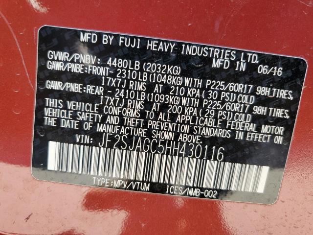 2017 SUBARU FORESTER 2 - JF2SJAGC5HH430116