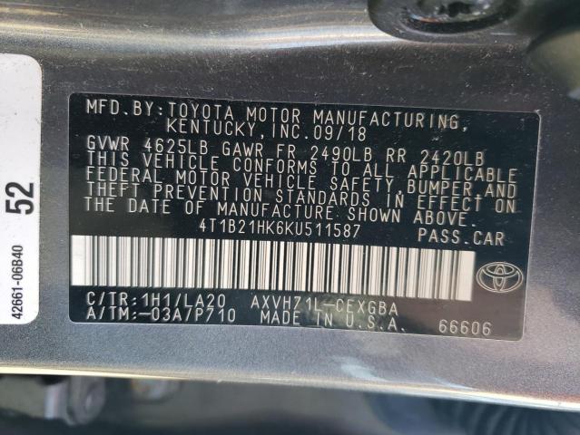 2019 TOYOTA CAMRY HYBR - 4T1B21HK6KU511587