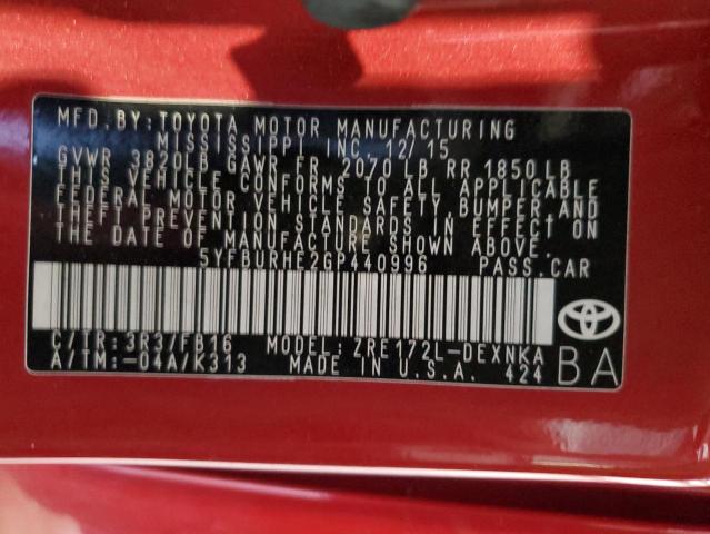 2016 TOYOTA COROLLA L - 5YFBURHE2GP440996
